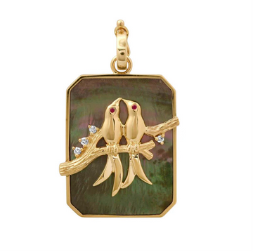 Large Black MOP Lovebirds Pendant