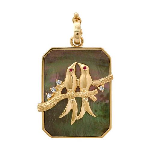 Large Black MOP Lovebirds Pendant