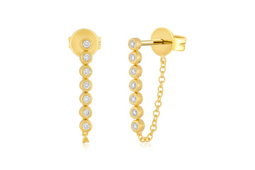 Multi Diamond Bezel Chain Stud Earring