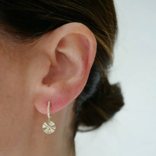 Gold & Diamond Fluted Disc Drop Earrings