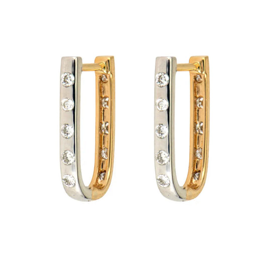 White & Yellow Gold Double Sided Curve Hoop Earrings