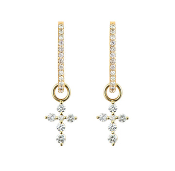 Tiny Prong Set Diamond Cross Earring Charm