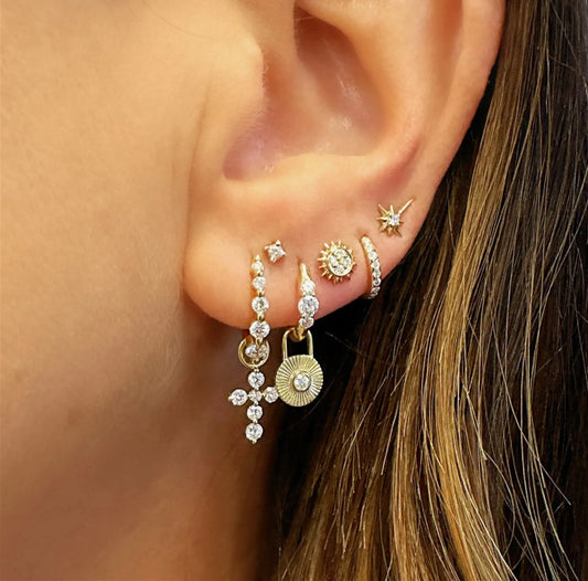 Tiny Prong Set Diamond Cross Earring Charm