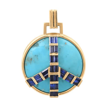 Midsize Peace Pendant in Turquoise and Blue Sapphire