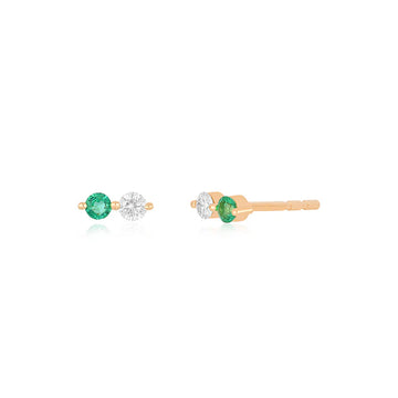 Diamond & Emerald Double Stud Earring