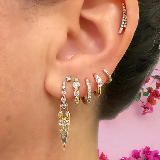 Diamond Prong Small Engraved Hoop Earring