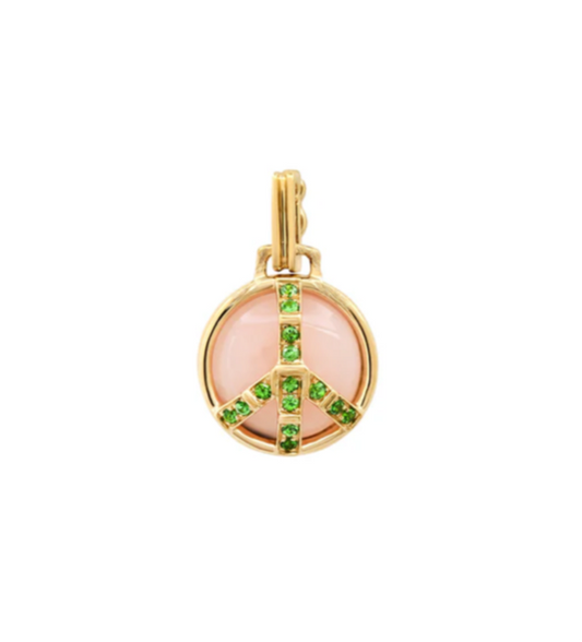 Mini Peace Pendant in Pink Opal and Tsavorite