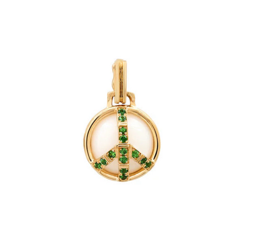 Mini Peace Pendant in White Onyx and Tsavorite