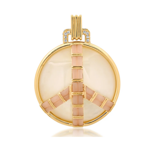 Midsize Peace Pendant in Mother of Pearl and Pink Opal
