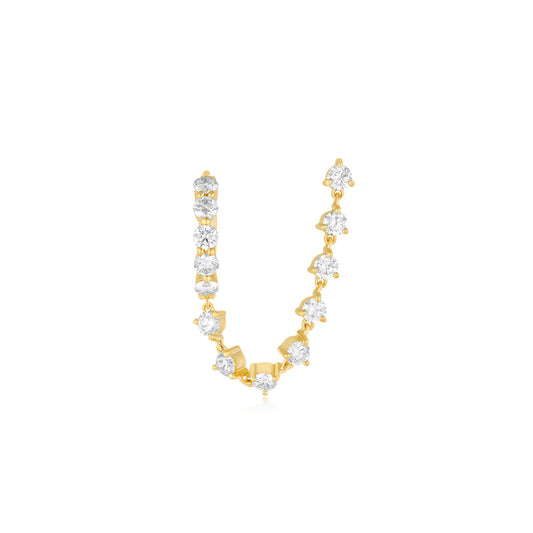 Jumbo Diamond Mini Huggie & Prong Set Chain Earring