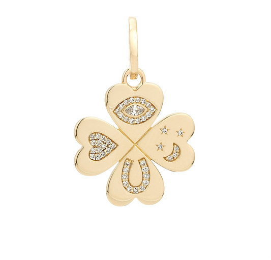 Good Luck Diamond Clover Hinged Pendant