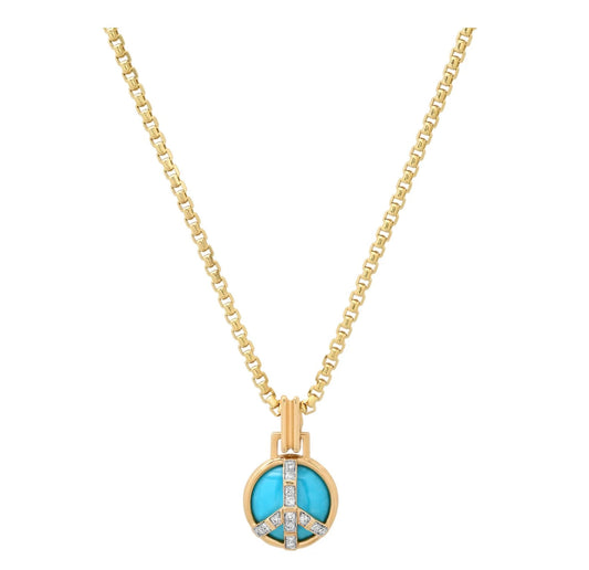 Mini Peace Pendant in Turquoise and Diamonds