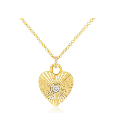 Gold & Diamond Fluted Heart Necklace