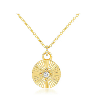 Gold & Diamond Fluted Disc Necklace