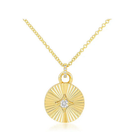 Gold & Diamond Fluted Disc Necklace