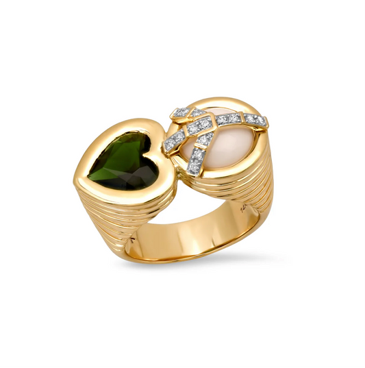 Peace and Love Ring in White Onyx and Chrome Tourmaline