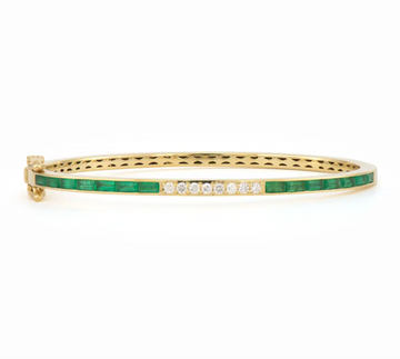 Classic Emerald and Diamond Baguette Bangle