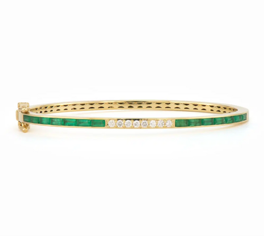 Classic Emerald and Diamond Baguette Bangle