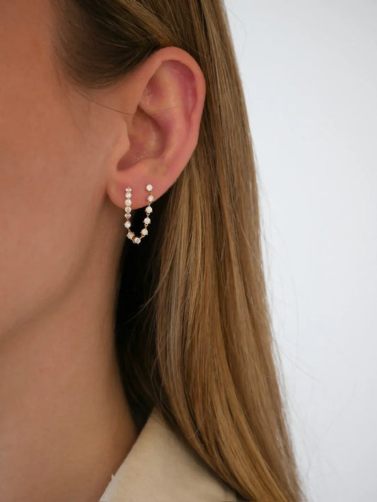 Jumbo Diamond Mini Huggie & Prong Set Chain Earring