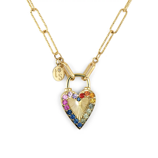Double Sided Rainbow and Diamond Love Explosion Lock Necklace Pendant