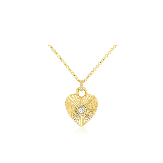 Gold & Diamond Fluted Heart Necklace