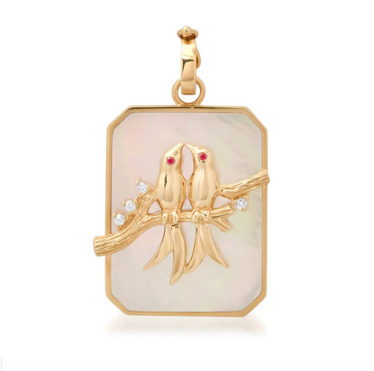 Large Mother of Pearl Lovebirds Pendant