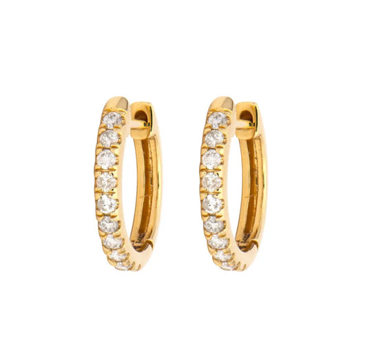 Classic Yellow Gold Diamond Huggie Hoop Earrings
