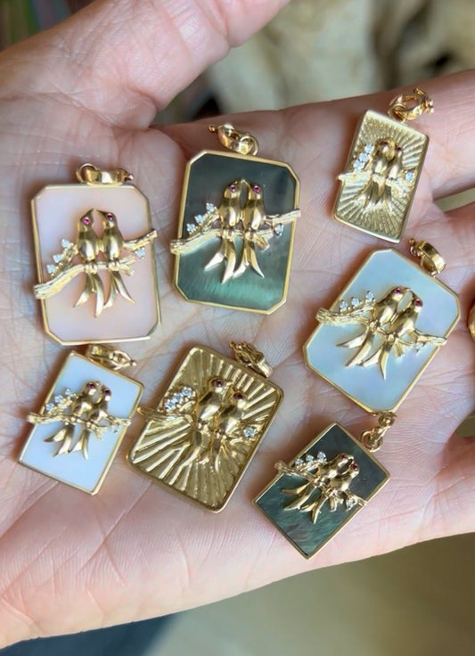 Large Gold Lovebird Pendant