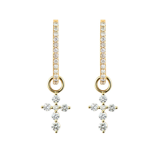 Tiny Prong Set Diamond Cross Earring Charm