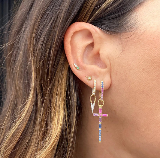 Sea Emerald & Diamond Bar Stud