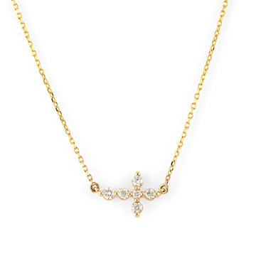 Tiny Prong Set Sideways Diamond Cross Necklace