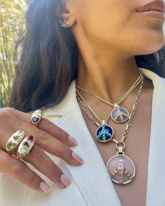 Midsize Peace Pendant in Turquoise and Blue Sapphire