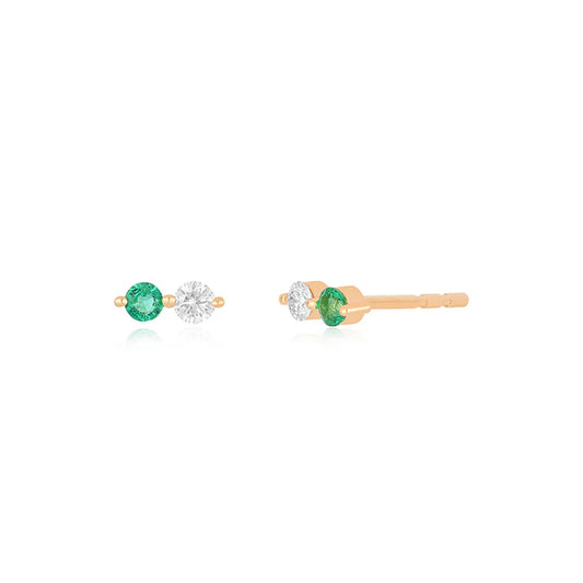 Diamond & Emerald Double Stud Earring