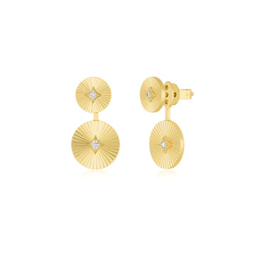 Double Gold & Diamond Fluted Disc Earrings
