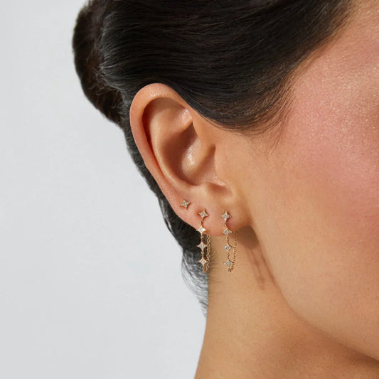 Multi-Diamond Sparkle Chain Stud Earring