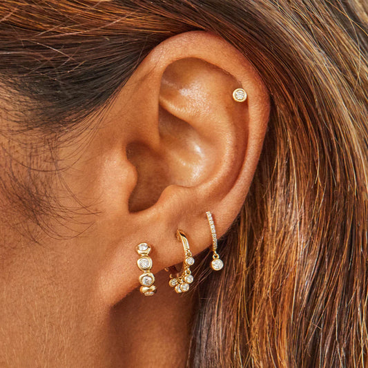 Diamond Bezel Shimmy Huggie Earring