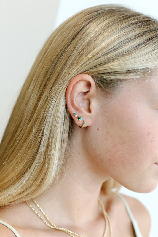 Diamond & Emerald Double Stud Earring