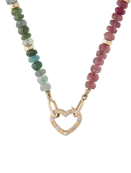 Tourmaline Diamond Heart Beaded Necklace