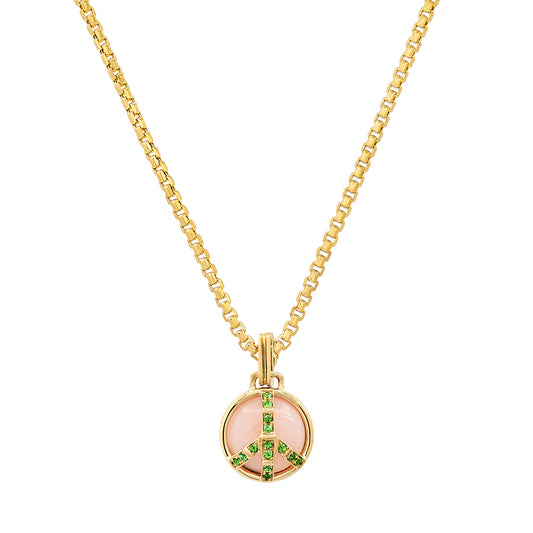 Mini Peace Pendant in Pink Opal and Tsavorite