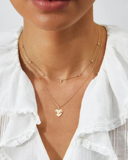 Gold & Diamond Fluted Heart Necklace